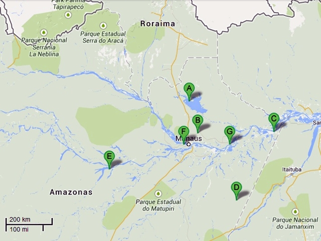 Mapa dos Festivais Gastronômicos do Amazonas. Adaptado de Google Maps